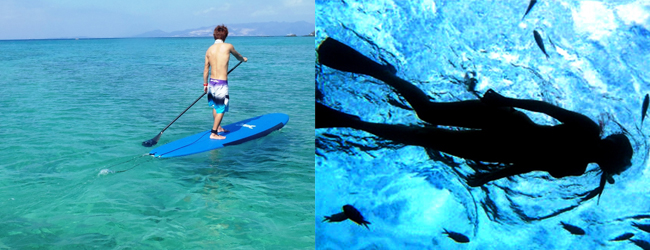 パドルボード(SUP)deシュノーケリング：沖縄サーフィンのシーナサーフ